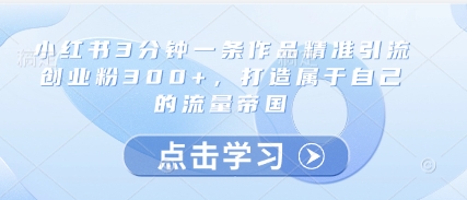 小红书3分钟一条作品精准引流创业粉300+，打造属于自己的流量帝国好项目网-专注分享网络创业项目落地实操课程 – 全网首发_高质量创业项目输出好项目网
